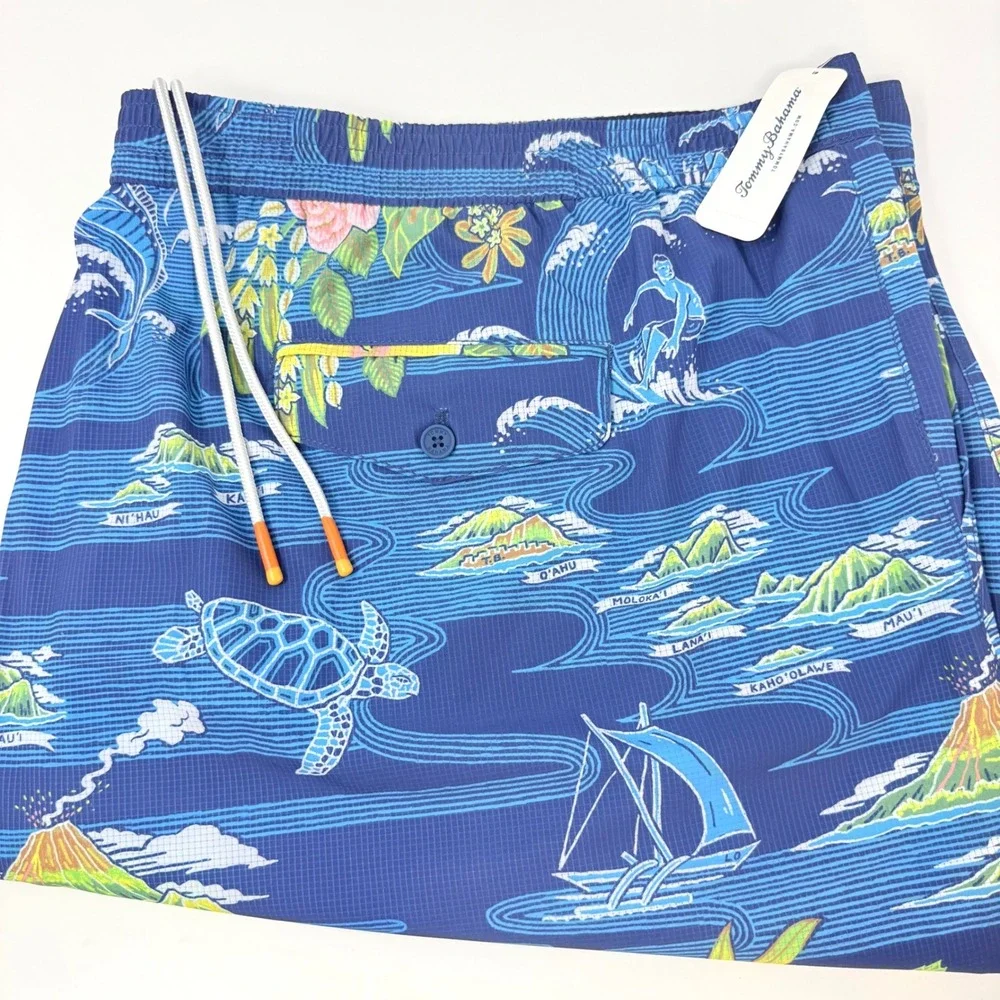 Tommy Bahama Rialto Aloha From Hawaii Mens 5XLB Swim Trunks Ocean BT924811 NEW